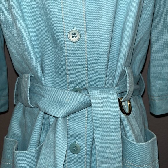 STINE GOYA TURQUOISE DENIM BUTTON FRONT BELTED SHIRT DRESS - EUC - EXTRA SMALL - Picture 3 of 13